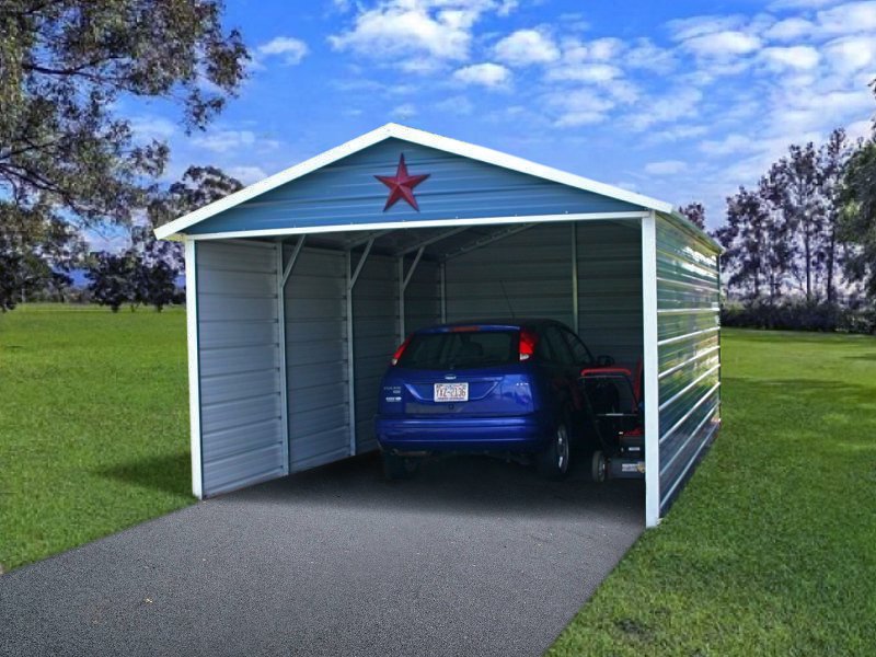 12x21 Boxed Eave Roof Single Car Carport
