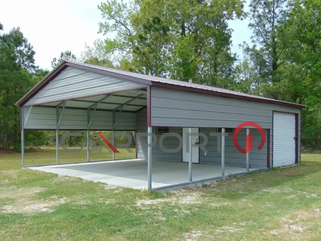 a building with a covered patio