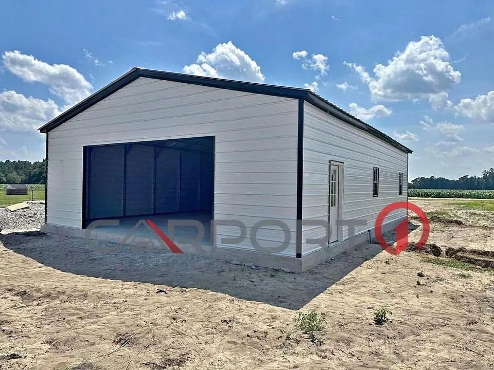 white garage with frame out