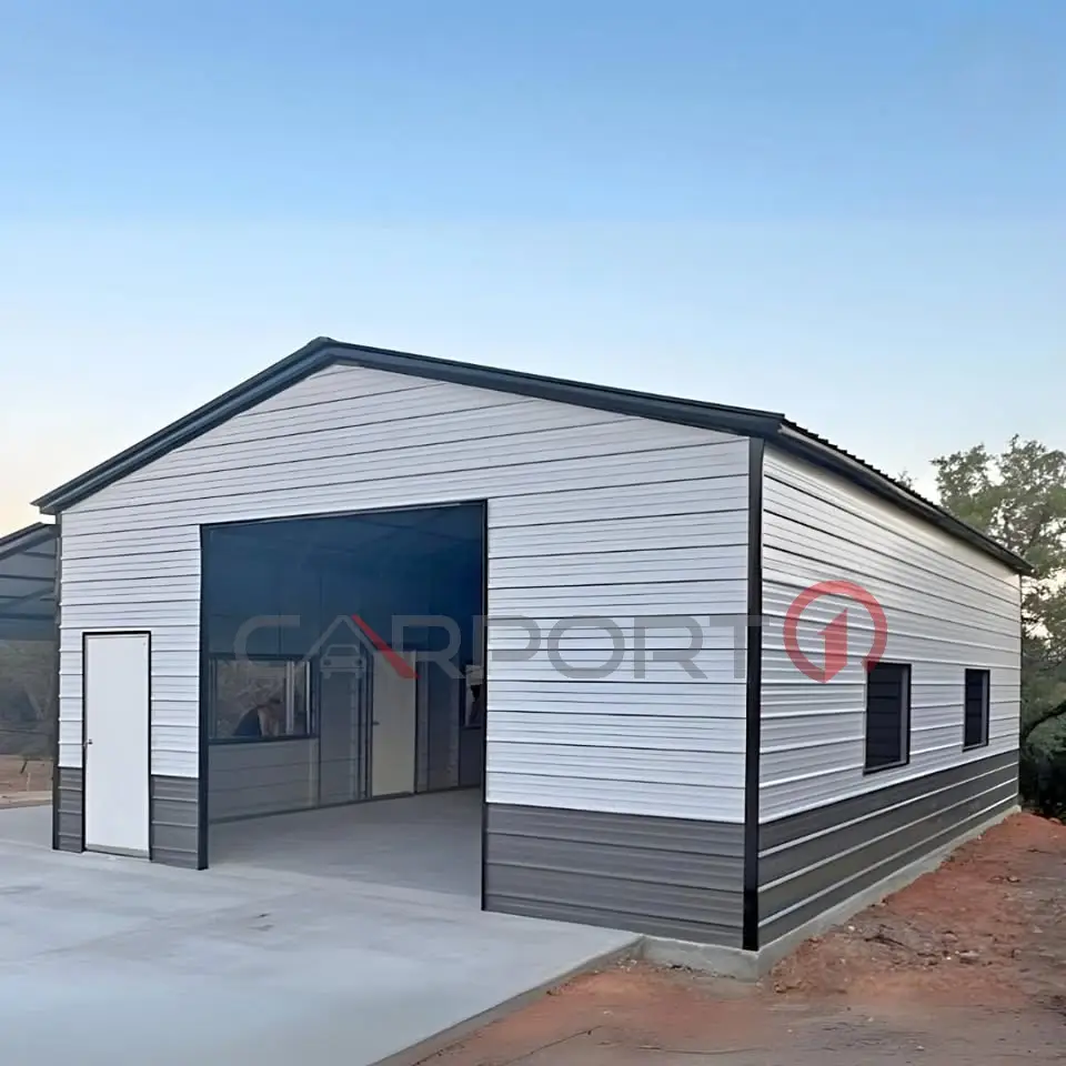 white garage with gray 2-tone