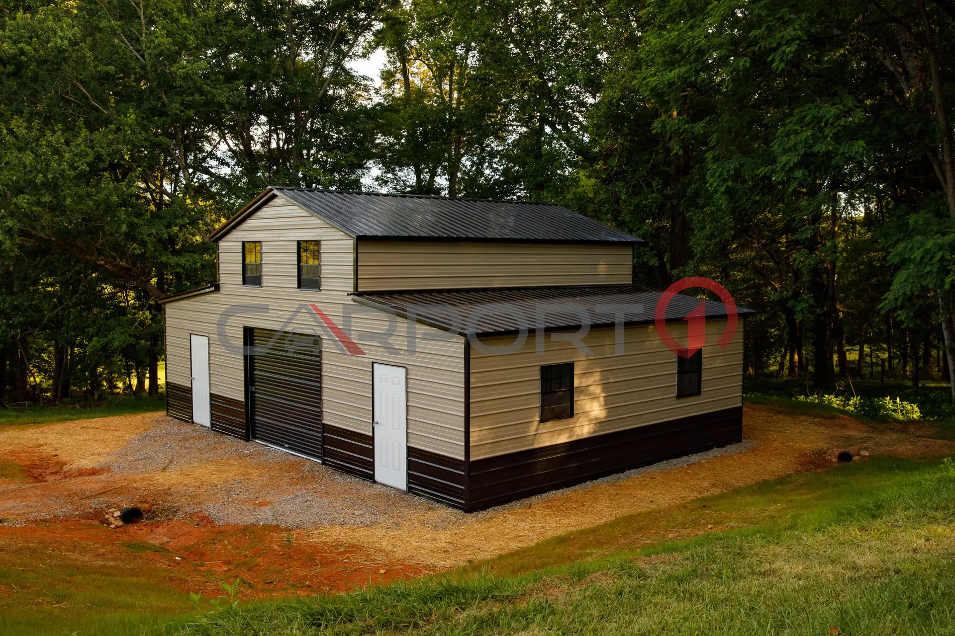 Metal Barn with Black Windows