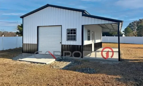 a building with a garage