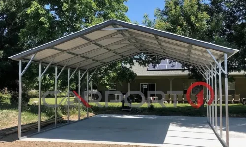 a metal structure with a roof