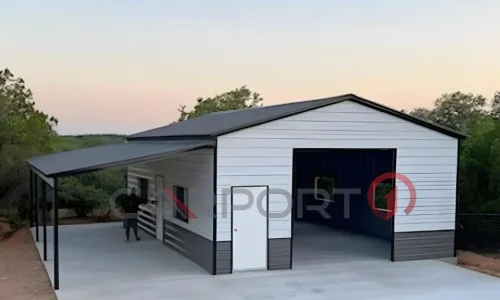 a building with a garage