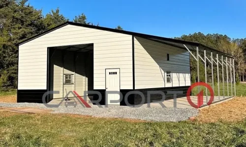 a building with a covered garage